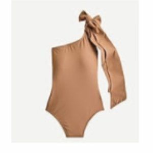 *NWT* JCrew Pale Mocha Bow-tie one-shoulder one-piece swimsuit